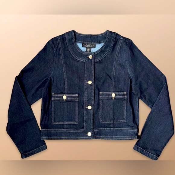 EUC Rachel Zoe Women's 2-piece Dark Wash Stretch Denim Jacket and Pants - Picture 3 of 11